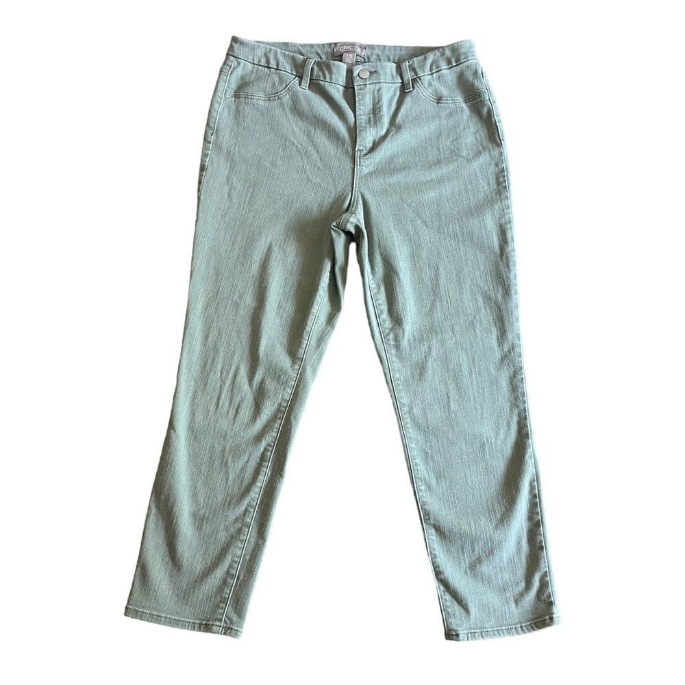 Chico's Skinny Ankle Jeans Size 1.5 Green Cotton Blend Stretchy  Summer Spring